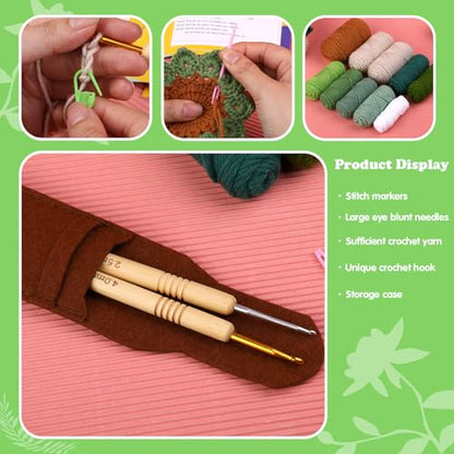 FTEVEN Beginners Crochet Kit, 6pcs Coasters Crochet Starter Kit Plant Pot, Complete Craft Knitting Supplies Kit with Step-by-Step Video Tutorials, - WoodArtSupply