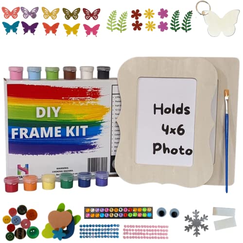 Heritage Hue Picture Frame Craft Kit for Kids - 2 Decorate Your Own Picture Frames and Bonus Keychain, DIY Arts and Crafts Kit with 4x6 Unfinished - WoodArtSupply