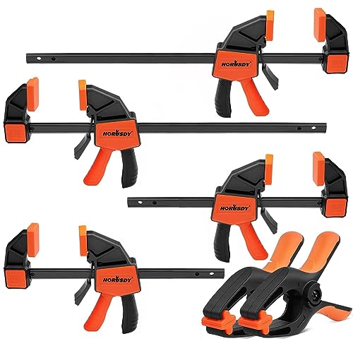 HORUSDY 6-Pack Wood Clamps for Woodworking, 12" and 6" Bar Clamps, Wood Working Clamps Sets, Quick Clamps F Clamp with 150 LBS Load Limit (6-Pack HORUSDY