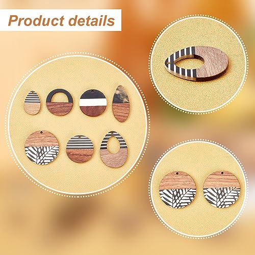 PH PandaHall 14PCS Resin Wood Earring Pendants, 7 Styles Walnut Vintage Earring Teardrop and Flat Round Statement Jewelry Resin Wood Earring Making