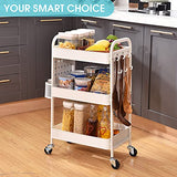 TOOLF 3-Tier Rolling Cart, Metal Utility Storage Cart with DIY Pegboards, Art Craft Trolley with Baskets Hooks, Organizer Serving Cart Easy Assemble TOOLF