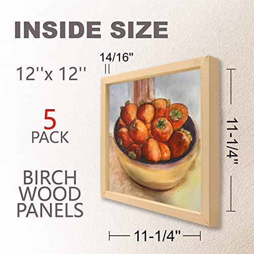 Unfinished Birch Wood Boards Canvas for Painting, 5 Packs 3/4’’ Deep Cupohus 12’’ x 12’’ Wooden Cradled Panels for Pouring Art, Crfats, Paints and