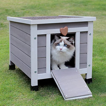 Hicaptain Cat House Outdoor, Feral Cat Shelter, Outside Rabbit Hutch Weatherproof Wooden Small Animal House and Habitats - WoodArtSupply