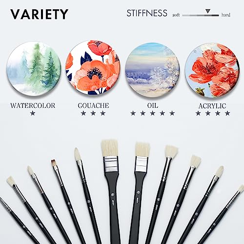 ARTIFY Oil Paint Brush Set - 11 Pieces | Professional Artist Paint Brush Set for Oil Painting | Natural Hog Bristle Brushes with an Additional Nylon - WoodArtSupply