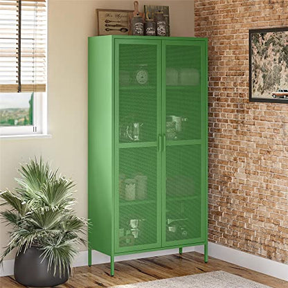 Novogratz Channing Tall 2 Door Storage Cabinet-Mesh Metal Locker, Kelly Green - WoodArtSupply