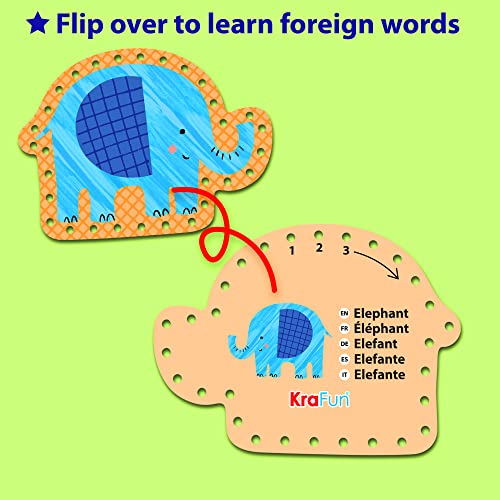 KRAFUN Beginner Easy Safari and Animal Lacing Card Kit, 10 Preschool Lacing Card Project for Kids Arts & Crafts, Lacing Cards for Toddlers, Fine KRAFUN
