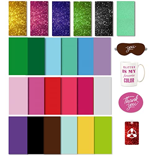 Infusible Transfer Ink Sheets for Heat Press Machine, Solid Color Transfer Paper Sublimation for Cricut Mug Press, 24pcs, 4.5"x12" Glitter Pre-Inked - WoodArtSupply