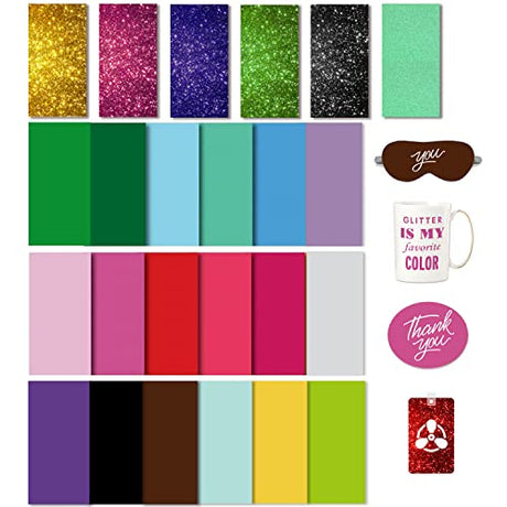 Infusible Transfer Ink Sheets for Heat Press Machine, Solid Color Transfer Paper Sublimation for Cricut Mug Press, 24pcs, 4.5"x12" Glitter Pre-Inked YumSur