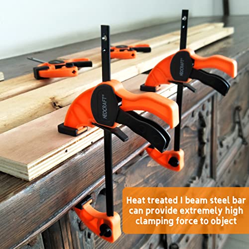 Quick Release Ratchet Bar Clamps for Woodworking (2 Pieces Set 24'') - Light Duty Adjustable One-Handed Clamp for Woodworking & Furniture Neocraft