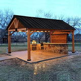 Outsunny 11' x 13' Hardtop Gazebo with Galvanized Steel Roof, Wooden Frame, Permanent Pavilion Outdoor Gazebo with Ceiling Hook for Garden, Patio, Aosom