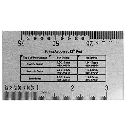 Alnicov Stainless Steel String Action Ruler Guitar Setup Gauge Luthier Measuring Tool with User Guide for Electric, Acoustic Bass Guitars Alnicov