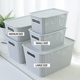OLLIC Plastic Bins Large Storage with Lids | Korean Organizer Bin Basket Set for Organizing Baskets in Closet and Home (White, Large 4PK) OLLIC