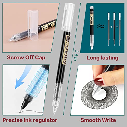 Sikao 24 Pack Black Rolling Ball Pens, Liquid Ink Rollerball Pens 0.5mm Fine Point Needle Tip for Super Smooth Writing Quick-Drying Ink No Smear