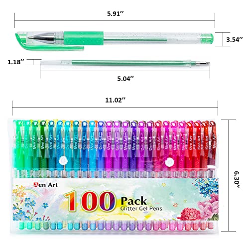 Glitter Gel Pens, 100 Color Glitter Pen Set for Making Cards, 30% More Ink Neon Glitter Gel Marker for Adult Coloring Books, Journaling Crafting