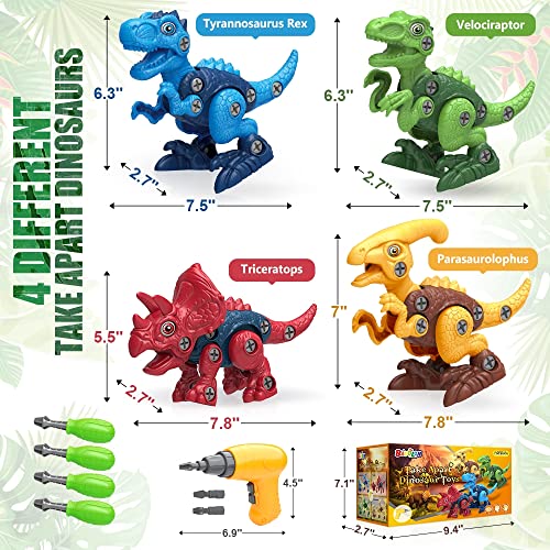 BAODLON Dinosaur Toys for 3 4 5 6 7 Year Old Boys, Take Apart Dinosaur Toy for Kid 3-5 5-7 Building Toy with Electric Drill, Learning Educational BAODLON
