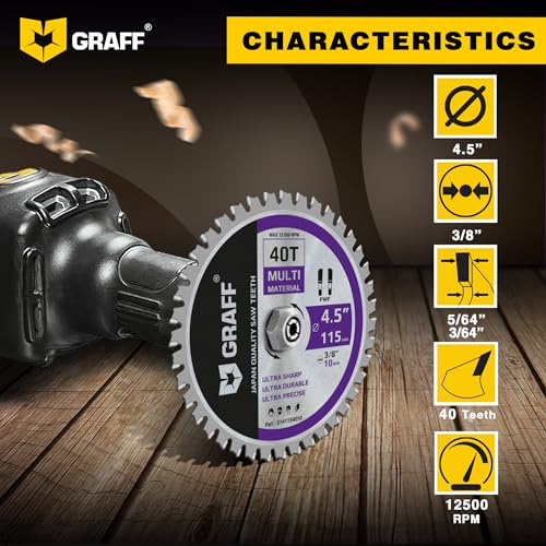 GRAFF 4-1/2-Inch Circular Saw Blade with 3/8-Inch Arbor - 40-Teeth Grinder Saw Blade for Aluminium, Metal, Wood, Plywood, Drywall, Plastic - Wood GRAFF