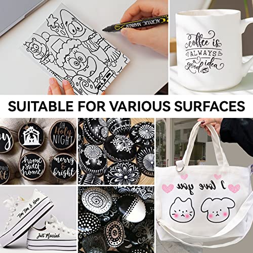 Tesquio Black Paint Marker, 8 Pack Dual Tip Acrylic Paint Pens, Ideal for Wood, Rock Painting, Canvas, Stone, Glass, Ceramic Tesquio