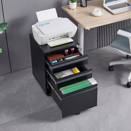 SISESOL 3 Drawer File Cabinet with Lock, Under Desk Metal Filing Cabinet for Home Office,Lockable Rolling File Cabinet with 2 Keys for SISESOL