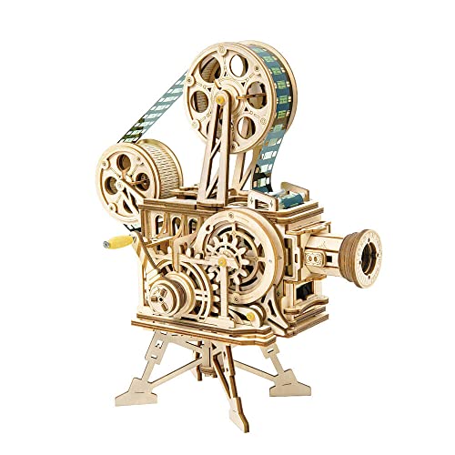 Robotime Vitascope Mechanical Wood Kit | Assemble a Wooden Vintage Movie Projector | Includes 183 Pieces to Create a Working Reel | Turn Hand Crank ROBOTIME