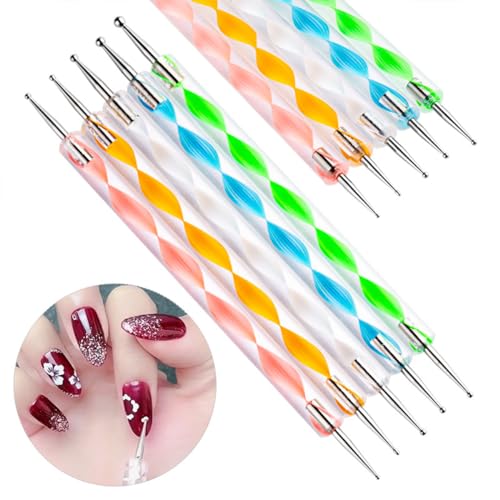 Gembityful Nail Dotting Tools 10 Pcs Kit 5 pcs Double-end Nail Dotting tools and 5 Pcs Nail Liner Brushes - WoodArtSupply