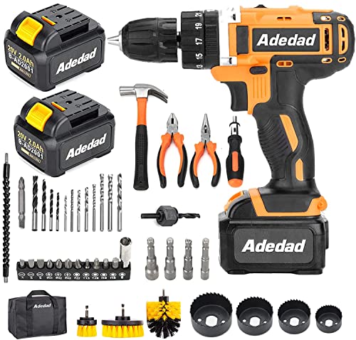Adedad 20V Cordless Drill Set Electric Power Drill Kit with 2 Batteries and Charger,300 in-lbs Torque, 3/8 Inch Keyless Chuck, 23+1 Position,2