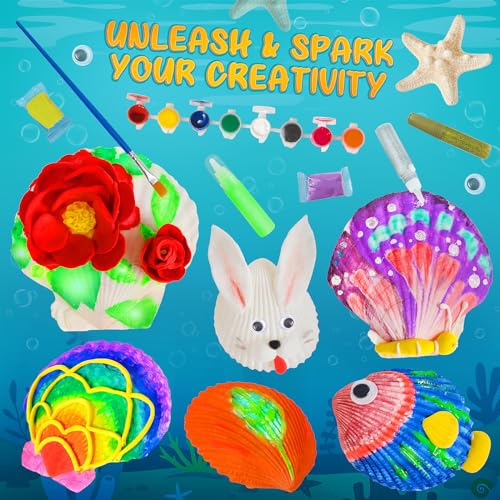 Kids Arts and Crafts Gifts for Girls Boys, Sea Shell Painting Toy Kit for  Kids, Creative Art Toys Age 4, 5, 6, 7, 8, 9, 10, Craft Kits Art Supplies