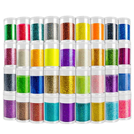 Ultra Fine Glitter 36 Assorted Colors Set, Holographic Glitter Powder for Tumblers, Slime Epoxy Resin Arts and Crafts Glitter, Iridescent Cosmetic Linwulte