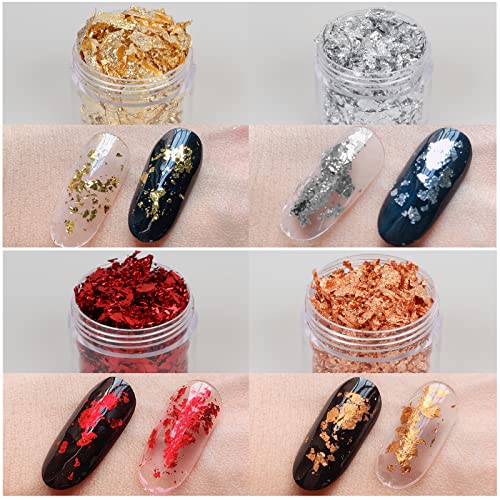 Gold Foil Flakes for Resin, 6 Bottles Gilding Flakes Metallic Foil Flakes with Tweezers for Nails,Painting,Crafts,Slime Mingjieus