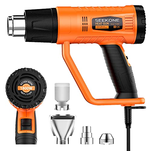 SEEKONE Heat Gun 1800W Heavy Duty Fast Heat Hot Air Gun Kit with 752℉&1112℉（400℃-600℃） Dual-Temperature Settings and 4 Nozzles with Overload