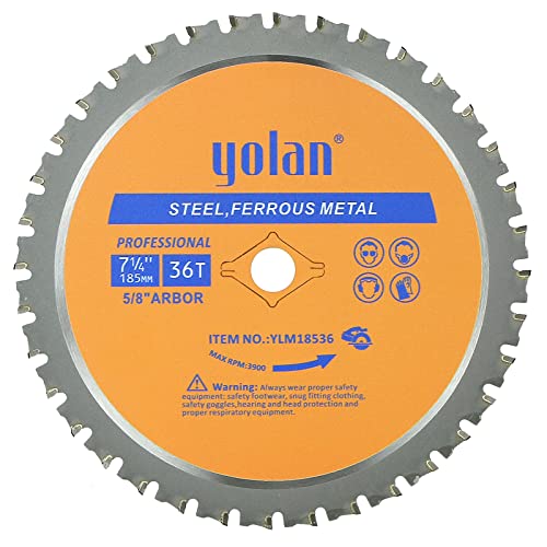 Yolan 7 1/4” Metal Cutting Circular Saw Blade, 7-1/4-Inch 180 Blade,36-Tooth,Carbide Tipped, 5/8-Inch Arbor, Diamond Knockout Arbor for TCT Miter Saw yolan