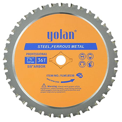 Yolan 7 1/4” Metal Cutting Circular Saw Blade, 7-1/4-Inch 180 Blade,36-Tooth,Carbide Tipped, 5/8-Inch Arbor, Diamond Knockout Arbor for TCT Miter Saw