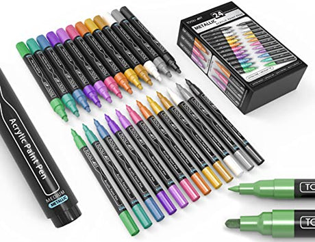 Acrylic Paint Markers Paint Pens Special Colors Set Extra Fine And Medium Tip Combo For Rock Painting, Canvas, Fabric, Glass, Mugs, Wood, Ceramics, TOOLI-ART