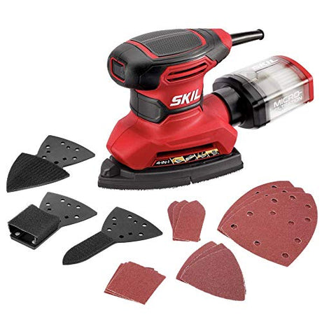 SKIL Corded Multi-Function Detail Sander with Micro-Filter Dust Box 3 Additional Attachments & 12pc Sanding Sheet- SR232301 Skil