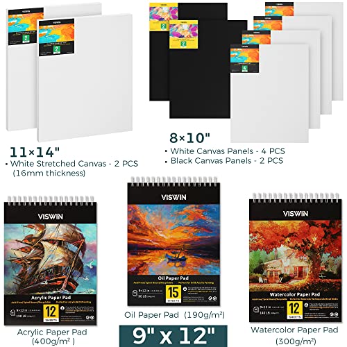 VISWIN 148 Pcs Super Deluxe Painting Kit with Tabletop & Field Easel, 96 Oil, Watercolor & Acrylic Paint Set, Canvas, Paintbrush, Palette, VISWIN