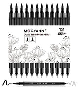 Mogyann Drawing Pens, 12 Pack Dual Brush Pens Black Markers for Art Drawing Sketching Mogyann