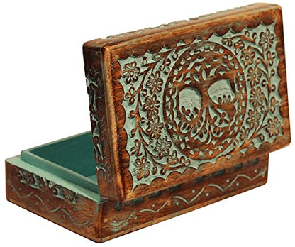 ETROVES 8 inch Wooden Jewelry Box - Handmade Wood Art Portable Treasure Organiser Keepsake-Decorative Wooden Memory Storage Case Single Compartment