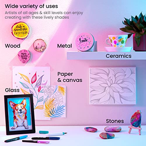 ARTEZA Permanent Markers, Set of 24, Fine Tip Pens, Retro Pop Colors, Waterproof Rock Painting, Art and Craft for Plastic, Stone, Glass, Wood, and ARTEZA