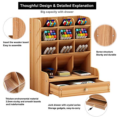 Marbrasse Wooden Desk Organizer, Multi-Functional DIY Pen Holder, Organizer for desk, Desktop Stationary, Easy Assembly, Home Office Art Supplies