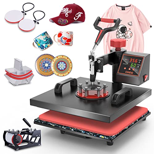 OIIEE Heat Press Machine 5 in 1 Combo Heat Press 15 x 15 Inch Heat Transfer Machine 360-Degree Swing Away Digital Shirt Printing Multi-function Heat - WoodArtSupply