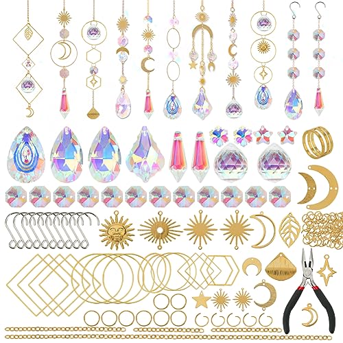 200 pcs DIY Sun Catchers Making Kits Craft for Adults Crystal Suncatchers Supplies Stained Glass Window Hanging Prism Indoor Outdoor Garden Xmas HYBEADS