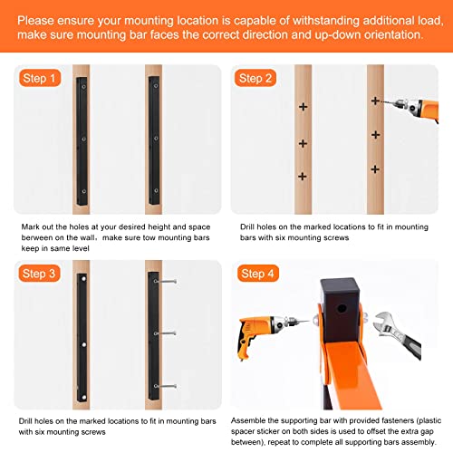 Ultrawall Wall Mount Wood Organizer and Lumber Storage Metal Rack with 3-Level - Indoor & Outdoor Use, 4 Pack Ultrawall