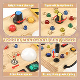 Joyreal Montessori Busy Board Wooden Sensory Toys for Toddler with LED Light Up Switch, Baby Fidget Board Travel Toys for 18+ Months, Boys Girls Joyreal