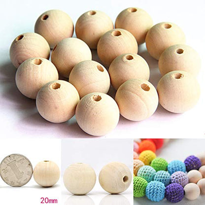 Round Wood Beads 20 mm Unfinished Spacer Beads Natural Craft Loose Beads for DIY Art Supplies Bracelet Hand-Made 100 Pack……