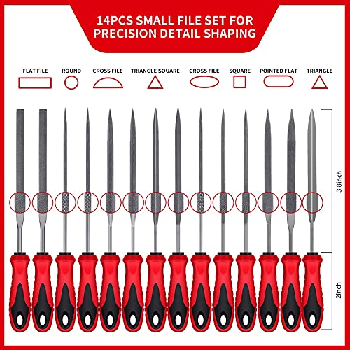 57Pcs Metal & Wood File Rasp Set,Grade T12 Forged Alloy Steel, Half-round/Round/Triangle/Flat 4pcs Large Tools, 14pcs Needle Files and a pair of