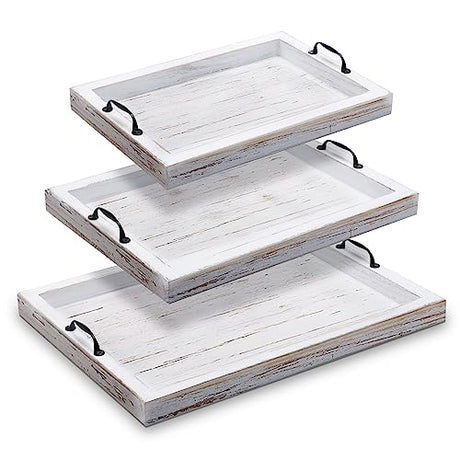 Didaey 3 Pieces Rustic Wooden Serving Trays with Handles Farmhouse Food Serving Trays Vintage Wooden Food Trays Serving Platters Nesting Decorative Didaey