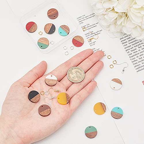 OLYCRAFT 174PCS Flat Round Dangle Earring Making Kits 7 Colors Include Resin and Walnut Wood Pendants with 60 PCS Earring Hooks and 100PCS Jump Rings OLYCRAFT