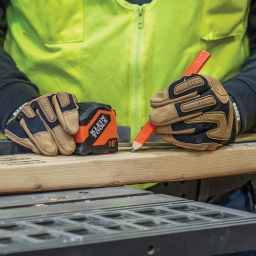 Klein Tools 9516 Tape Measure, 16-Foot Compact Double-Hook Imperial Measuring Tape with Finger Brake, Nylon Blade, Easy to Read Bold Lines Klein Tools