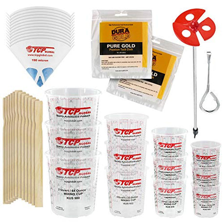 Pouring Masters Ultimate Paint Mixing Cup Kit - 12 Plastic Graduated Mixing Cups, 3 Each of 12, 24, 44, 72 Ounce Sizes - 12 Mixing Sticks, 12 Paint Pouring Masters
