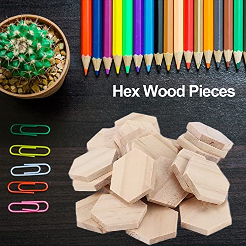25Pcs Unfinished Hexagon Wood Pieces Blank 38mm/1.5inch Wood Shape Slices Wooden Cutouts Slices for DIY Decorations Crafts HERCHR