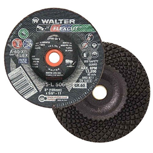 Walter 15L506 5x5/8-11 Flexcut Spin-On Grinding Wheels Type 29S Grit 60, 25 pack Walter Surface Technologies